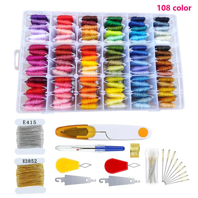 Embroidery thread Set 36/50/60/108 Colors Cross Stitch Sewing Thread with  Floss Bins&Scissors Thimble Cross Stitch Tool Box - AliExpress